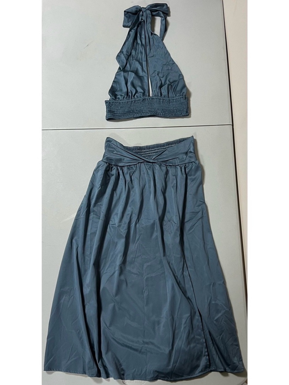 Blue Periwinkle Satin Maxi Skirt and Halter Top Matching Set Coords Size S 🩵✨